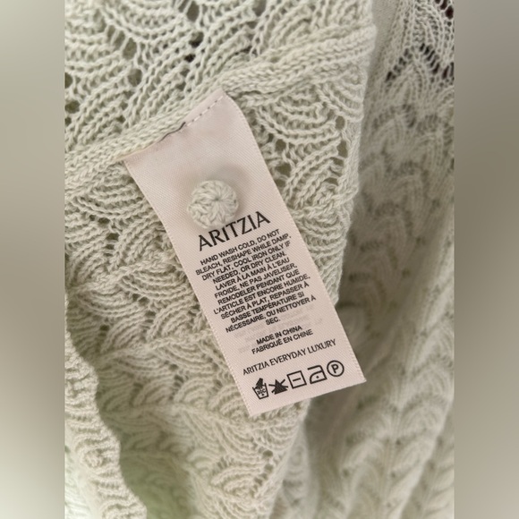 Aritzia Wilfred Fika Cardigan Crochet Openwork Detail Soft Green Knit Sz M - Picture 10 of 11
